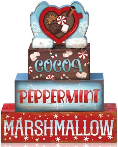Moucuny 4 Pcs Hot Cocoa Wooden Signs Winter Christmas Farmhouse Decor by Moucuny