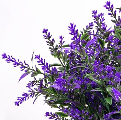 CATTREE Artificial Plants, Plastic Lavender Flowers Fake Plant Simulation Greenery Faux Shrubs Leaves Bushes for Outdoor Indoor Home Garden Office Yard Wedding Decoration Planting Filler Purple 8 Pack - Image 7