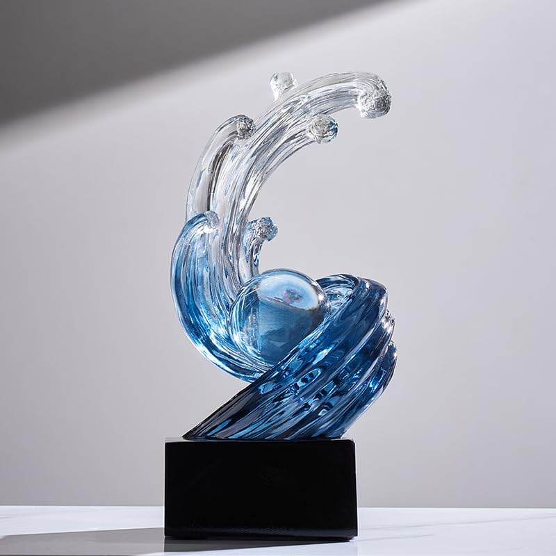 Modern Abstract Decorative Wave Statue, Blue Abstract Art Home Decor,Crystal Ball Art Wave Resin Sculpture, Office Desk Stand, Dining Table Center Decorative Aesthetics(B,Navy-Blue) - Image 4