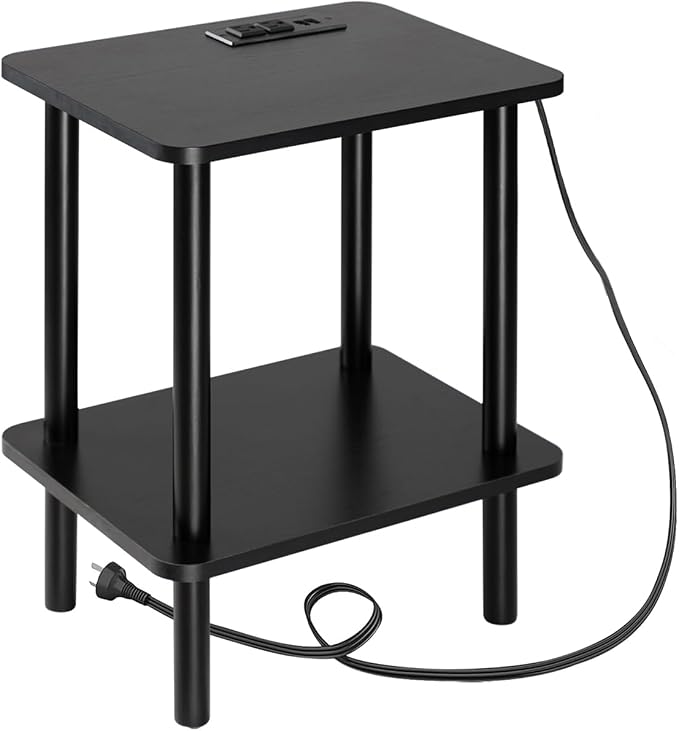 FORAOFUR End Table with Charge Station, Narrow Side Table by FORAOFUR