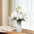 Garvee Faux Lily Flowers with Vase, 6 Heads Full Bloom Lily & 3 Buds, Long Stem Artificial Stargazer Lilies, Faux Tiger Bouquets in Glass Vase for Home Hotel Flower Arrangement Party Decor, White by Garvee