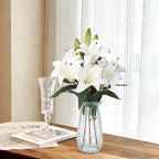 Garvee Faux Lily Flowers with Vase, 6 Heads Full Bloom Lily & 3 Buds, Long Stem Artificial Stargazer Lilies, Faux Tiger Bouquets in Glass Vase for Home Hotel Flower Arrangement Party Decor, White by Garvee
