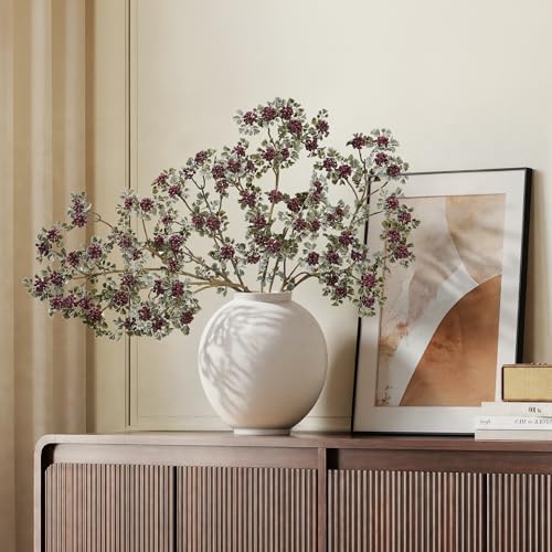 5 Pcs 23.62 Inch Burgundy Berry Stems, Fake Plants Summer Faux Berry Stems Branches Artificial Sedum Berry Spray Picks for Vase Home Farmhouse Garden Wedding DIY Decorations - Image 5