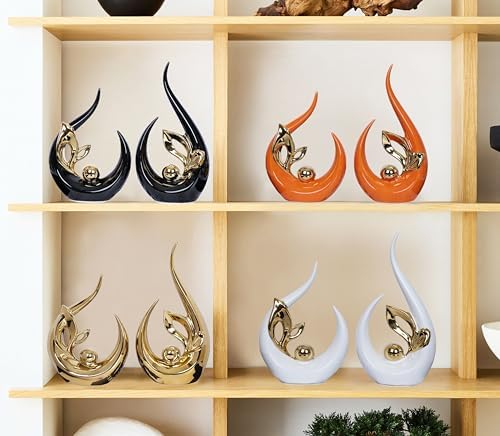 2 PCS Orange Gold Home Decor Accent Ceramic Statue Abstract Sculptures Centerpieces Mid Century Modern Decor for Tables Coffee Table top Decorations for Living Room Desktop Shelf Dining Room Kitchen - Image 4