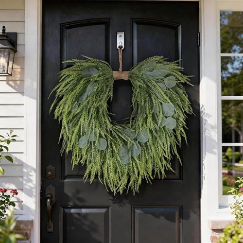 22" Artificial Eucalyptus & Saw Grass Wreath for Front Door Decor - Image 2