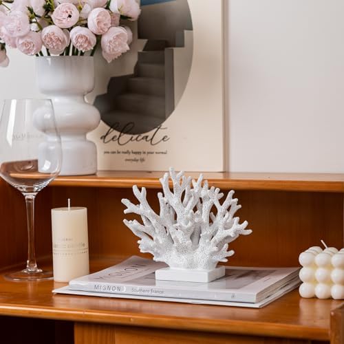 5.8" H White Coral Decor, Resin Coral Statue, Nautical Decorations for Home, Bedroom, Bathroom, Living Room, Beach/Coastal/Ocean Themed Cabinet Shelf Tabletop Decor - Image 3