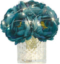 Artificial Peony Silk Flower Centerpieces with LED Light Faux Floral Arrangement in Glass Vase for Home Wedding Table Decoration (Peacock Blue) by GreenHouzz