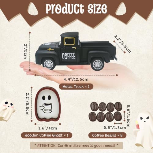 Halloween Coffee Table Decor Coffee Ghost Vintage Metal Truck, Black - Image 3