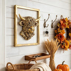 Newinhome Animal Heads Wall Decor (Includes Metal Frame) Resin Animals Sculptures Head Wall Hanging Decoration Gold vintage Wall Sculpture for Living Room Bedroom Office(Highland cattle) - Image 4