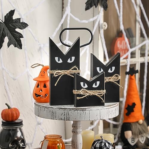 3 PCS Wooden Black Cats Decor, Spooky Cat Theme, Halloween Tiered Tray Decor, Farmhouse Halloween Tiered Tray and Mantle Decoration, Fall Accent, Wood Sign Rustic Style, Halloween Decoration Indoor - Image 4