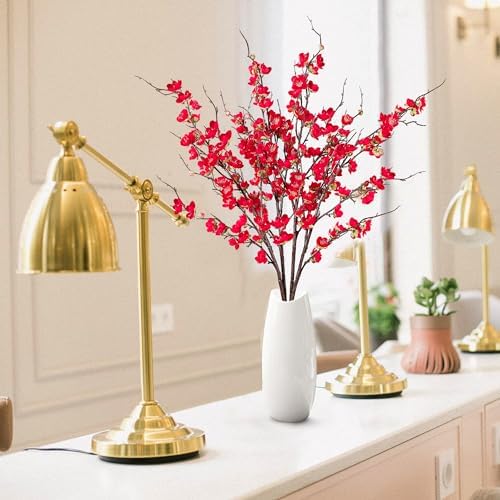 Sggvecsy Artificial Plum Blossom Flowers 4 Pcs Faux Cherry Blossom Stems Faux Silk Plum Blossom Branches 36.2’’ Fake Flowers Long Stems for Vase Arrangements Home Wedding Table Decor (Red) - Image 2