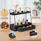 2-Tier Bathroom Countertop Organizer with Drawer, Wood Vanity Shelf Black - Image 5