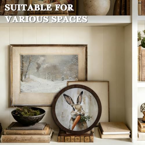 CFFJLHN Vintage Easter Carrot Bunny Wall Art Decor, Rustic Farmhouse Spring Cottage Easter Rabbit Bunny Round Hanging Wall Decor for Home Bedroom Living Room Kitchen, 10x10 Inch - Image 6