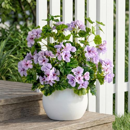 Artificial Geraniums for Outdoors, 4 Stems 17.7 Inch Purple Faux Geranium Bush Fake Flowers UV Resistant Fall Porch Patio Garden Planter Window Box Indoor Decor, Pot Not Included - Image 5