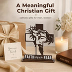 Christian Gifts for Men & Women, Faith Over Fear Wooden Cross Plaque Decor - Image 4