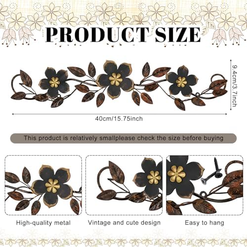 Wesiti Metal Flower Wall Art Decor Vintage Wrought Scroll, Black - Image 2