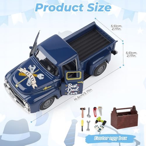Fathers Day Truck Decor, Best Dad Ever Pickup Truck Tabletop Decoration with Toolbox, Rustic Farmhouse Tiered Tray Decor, Fathers Day Gift for Dad Home Office Desk - Image 3