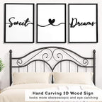3D Wood Sweet Dreams Wall Decor Above Bed Decors, Bedroom Wall Art 36x16”, Black Wall Decor for Bedroom (12x16 inches, Set of 3, Framed) - Image 3