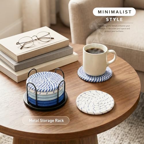 Lazebox Coasters Set of 8 for Drinks, 4 Inch Large Coasters for Coffee Table, Tabletop Protection for Hot & Cold Drinks, Versatile Coasters for Home Decor, Non-Slip & Easy to Clean, Sky Blue - Image 2