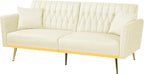 70” Velvet Futon Sofa Bed with 2 Pillows and Adjustable Armrests, Convertible - Image 8