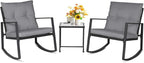 SUNCROWN 3 Piece Outdoor Rocking Bistro Set Black Wicker Furniture Porch Chairs by HOME