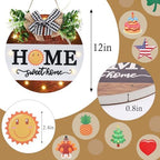 HOMCDALY Interchangeable Welcome Sign for Front Door with 4 Seasonal Wreaths, Door Wreaths for Front Door with 12 LED Lights, Farmhouse Rustic Welcome Door Hanger Wall Sign, Porch Decorations(White) - Image 4