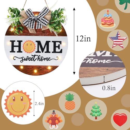 HOMCDALY Interchangeable Welcome Sign for Front Door with 4 Seasonal Wreaths, Door Wreaths for Front Door with 12 LED Lights, Farmhouse Rustic Welcome Door Hanger Wall Sign, Porch Decorations(White) - Image 4