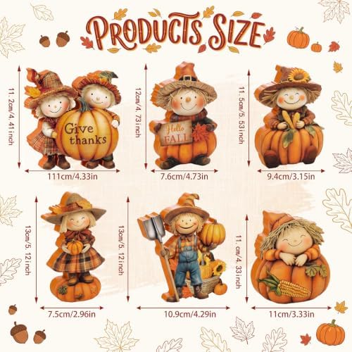 Vicenpal 6 Pcs Fall Thanksgiving Decoration Wooden Scarecrow Pumpkin Decor - Image 2