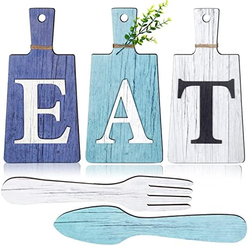 Jetec Cutting Board Eat Sign Set Wall Decor, Dark Blue, Light Blue, White by Jetec
