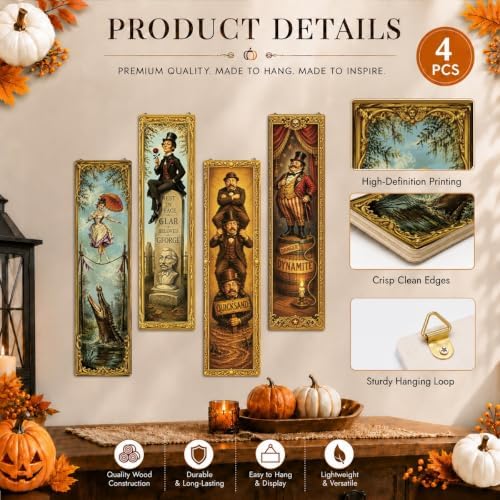 Vintage Halloween Sign,4 Pcs Halloween Hanging Signs,Rustic Wood Wall Decor - Image 3