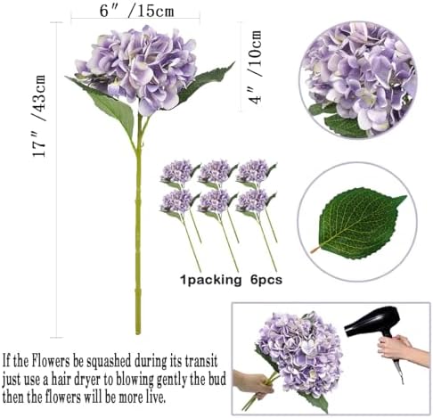 6Pcs 18" Light Purple Silk Hydrangea Artificial Flowers - Image 2