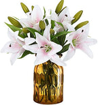 Artificial Tiger Lily Latex Real Touch Flower Home Wedding Party Decor,Pack of 5 (White with red Heart) by RERXN