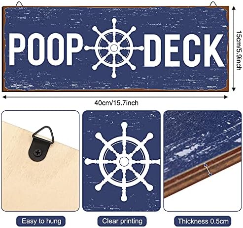 Jetec POOP DECK Sign Nautical Bathroom Wall Decor,Blue - Image 2