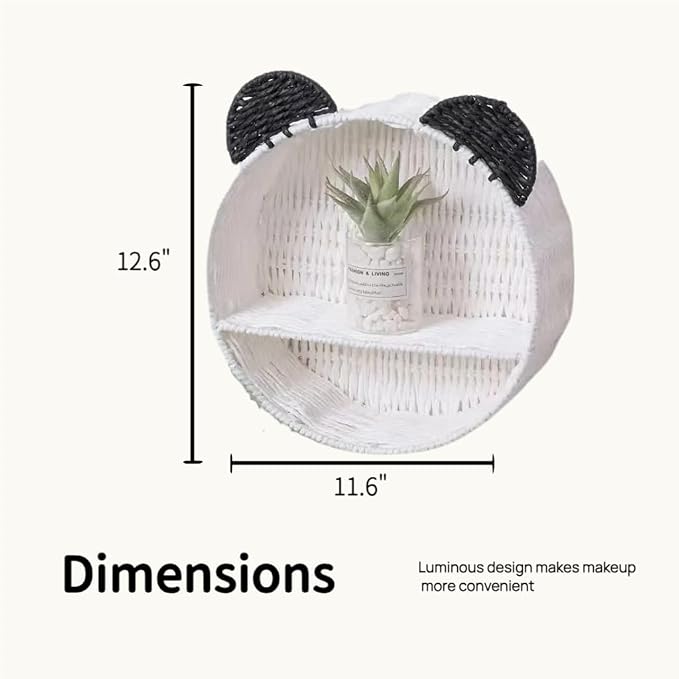 Panda Nursery Decor Wall Shelf, Handwoven Wicker Nursery Shelves - Image 5