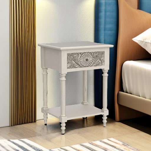 HOMPUS End Table Set of 2 with Drawer and Shelf, Vintage Nightstand Set 2 w - Image 5