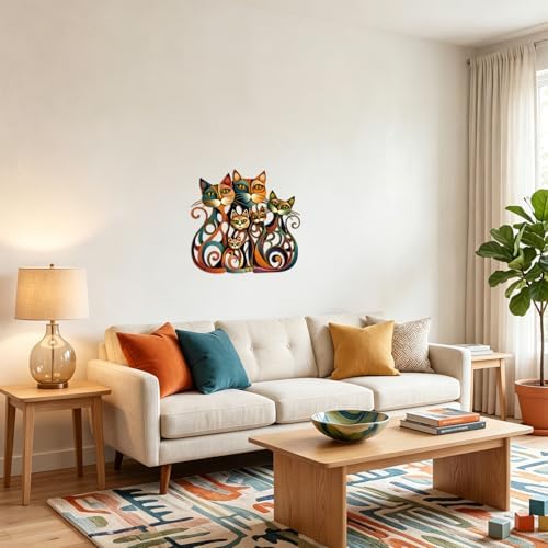 Wesiti Metal Cat Wall Art Decor Colorful Sculptural Mid Century 12.3x13 - Image 5