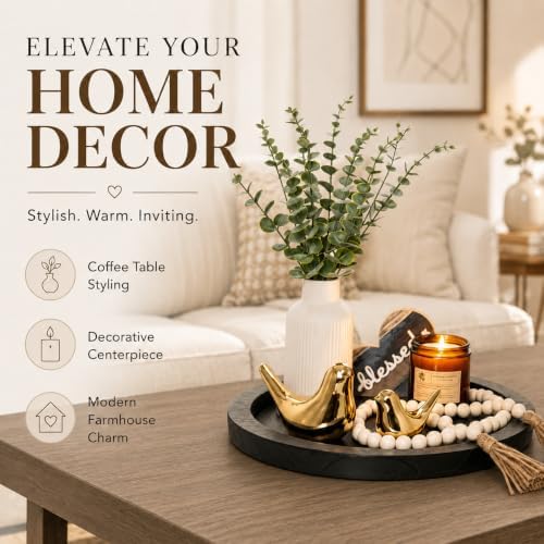 Rustic Modern Farmhouse Decor Set of 7 for Home Decor Living Room, Kitchen Counter, or Coffee Table Centerpieces Decor, Wood Round Decorative Tray Gifts for Women Men - Image 4