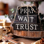 CroBlissful 4 Pcs Farmhouse Wooden Table Decor Christian Tiered Tray Decorations Rustic Religious Gift Block Sign Pray Wait Trust Table Centerpiece for Home Kitchen Living Room Shelf Mantle - Image 2