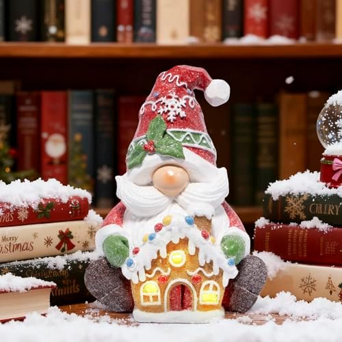 Hodao Christmas Gnome Figurine with Gingerbread House, Holiday Elf Decor - Image 5