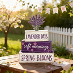 Spring Decoration Wooden Tiered Tray Decor – Rustic Lavender Days Stacked Block Sign with Lavender Flower Topper – Farmhouse Tabletop Spring Decor for Living Room Shelf Kitchen Coffee Bar Seasonal Home Display - Image 4
