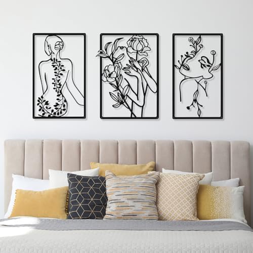 CHENGU 3 Pieces Metal Minimalist Abstract Woman Wall Art Line Drawing Wall Art Decor Single Line Female Home Hanging for Kitchen Bathroom Living Room - Image 7