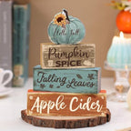 4 Pcs Fall Teal Decor for Home Fall Pumpkin Wooden Sign with Sunflower - Image 5