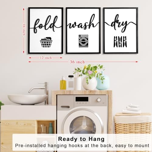 3D Wood Laundry Room Wall Decor, 36" x 16" Framed Laundry Room Wall Art, 3D Laundry Signs for Room Decor (Ready to Hang, Set of 3, Framed) - Image 5
