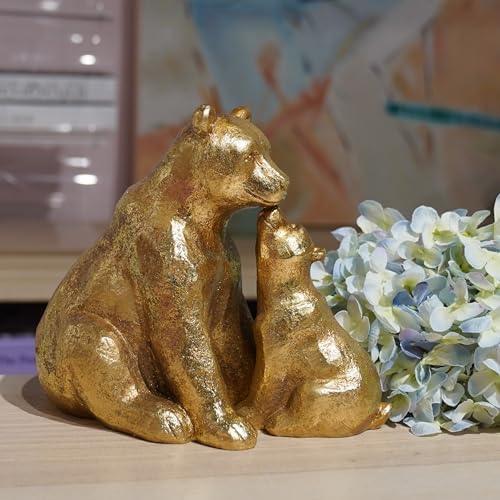 Guichifun Kissing Bear Statues Gold Mother and Baby Resin Figurines - Image 2