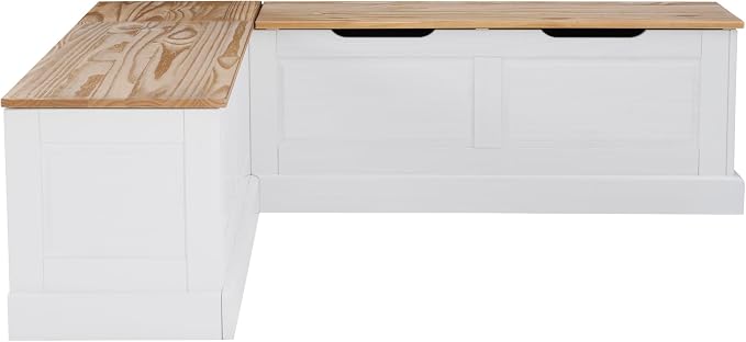Linon Harris Natural and White Two Tone Backless Corner Breakfast Nook - Image 10