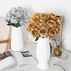 JUSTOYOU 10 PCS Artificial Roses Flowers, Realistic Blossom Roses, Real Touch Silk Rose, Single Fake Flower Long Stem Bouquets for Home Wedding Party Decoration (10Pcs, Gold) - Image 6