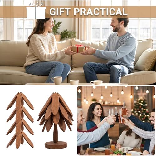 Yuoyar Coasters, Wooden Tree-Shaped Sapeli Wood Drink Coasters Set for Coffee Table, Kitchen Table Decor (Wood-1, Extra Large(Large Trivets)) - Image 6