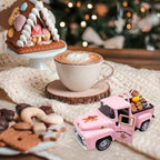 Pink Gingerbread Christmas Decor Metal Truck with Mini Candy Cookie Box - Image 5