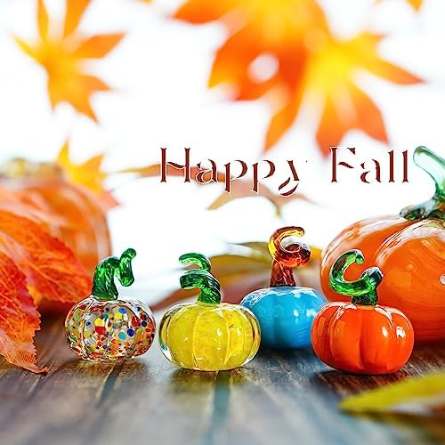 4 Pcs Blown Glass Pumpkin Figurines Fall Thanksgiving Centerpiece Decor - Image 2