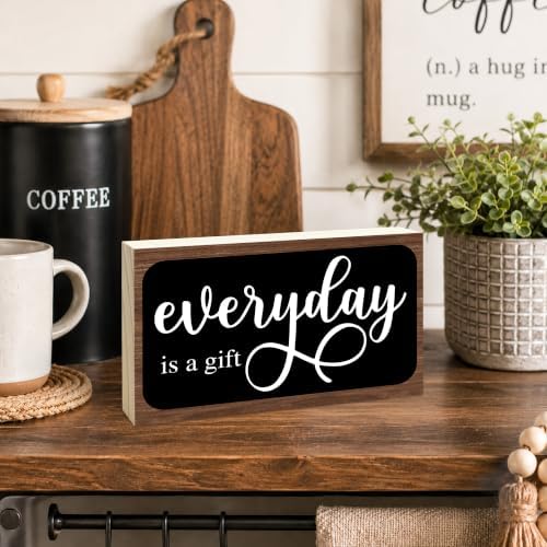 3x5 Inspirational Wooden Block Sign, Everyday Is a Gift, Dark Brown - Image 3